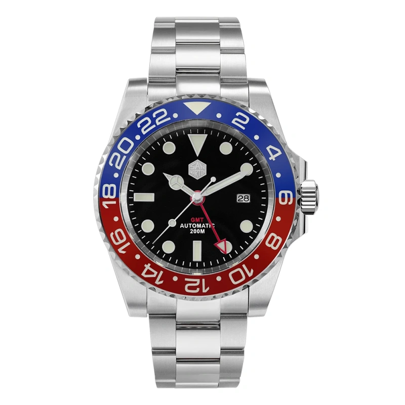 San Martin Luxury Men Mechanical Watches GMT Business Self Winding Wrist Watch Sapphire Waterproof 200m Date Full Luminous