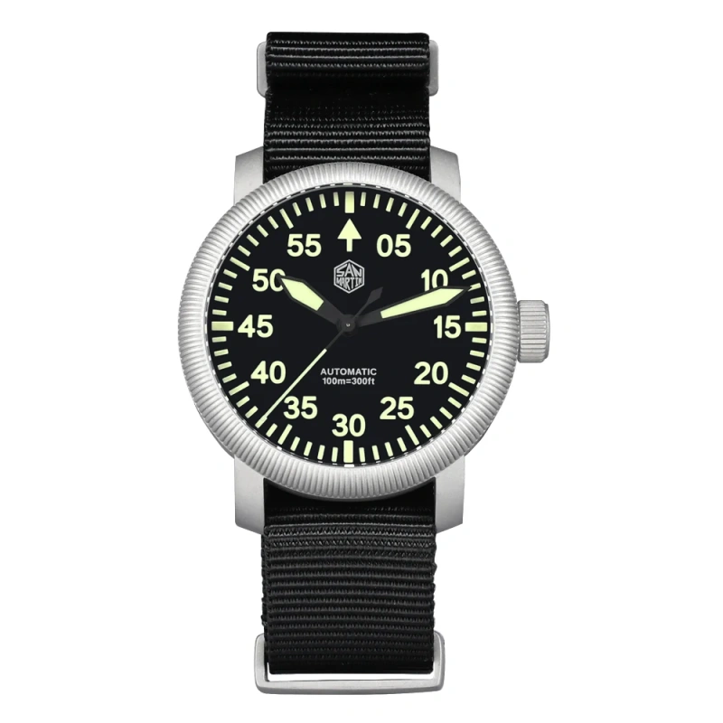 San Martin New 40mm Retro Pilot YN55 Automatic Mechanical Fashion Simple Style Men Wristwatch 100m Waterproof C3 Luminous SN0143