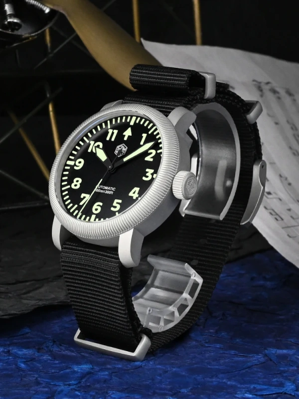 San Martin New 40mm Retro Pilot YN55 Automatic Mechanical Fashion Simple Style Men Wristwatch 100m Waterproof C3 Luminous SN0143
