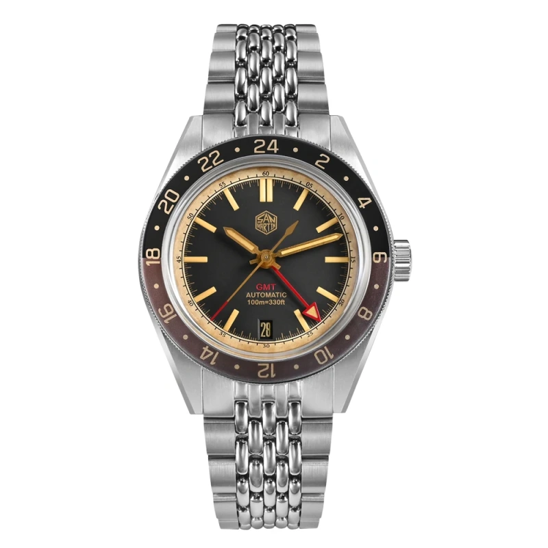 San Martin Watches 39.5mm Vintage Distressed Bezel NH34 Men Mechancial Watch Beads Of Rice Bracelet C3 Sapphire Relogio SN0116-6