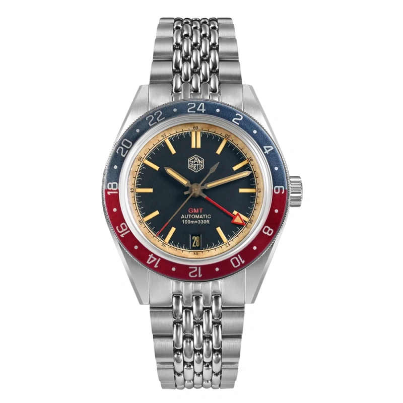San Martin Watches 39.5mm Vintage Distressed Bezel NH34 Men Mechancial Watch Beads Of Rice Bracelet C3 Sapphire Relogio SN0116-6