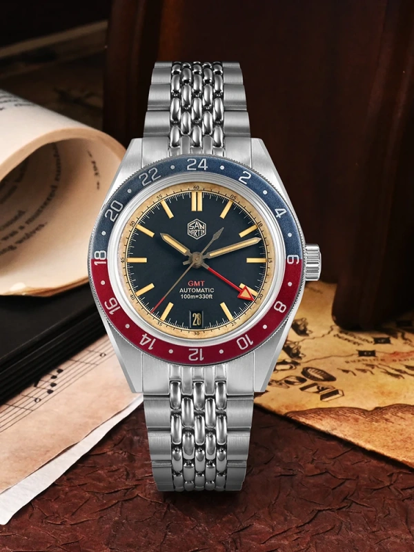 San Martin Watches 39.5mm Vintage Distressed Bezel NH34 Men Mechancial Watch Beads Of Rice Bracelet C3 Sapphire Relogio SN0116-6