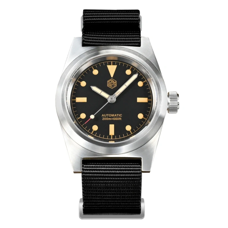 San Martin 38mm Pilot Watch Vintage Military Enthusiasts YN55 Men's Automatic Mechanical Watches Nylon Strap C3 Luminous 20Bar
