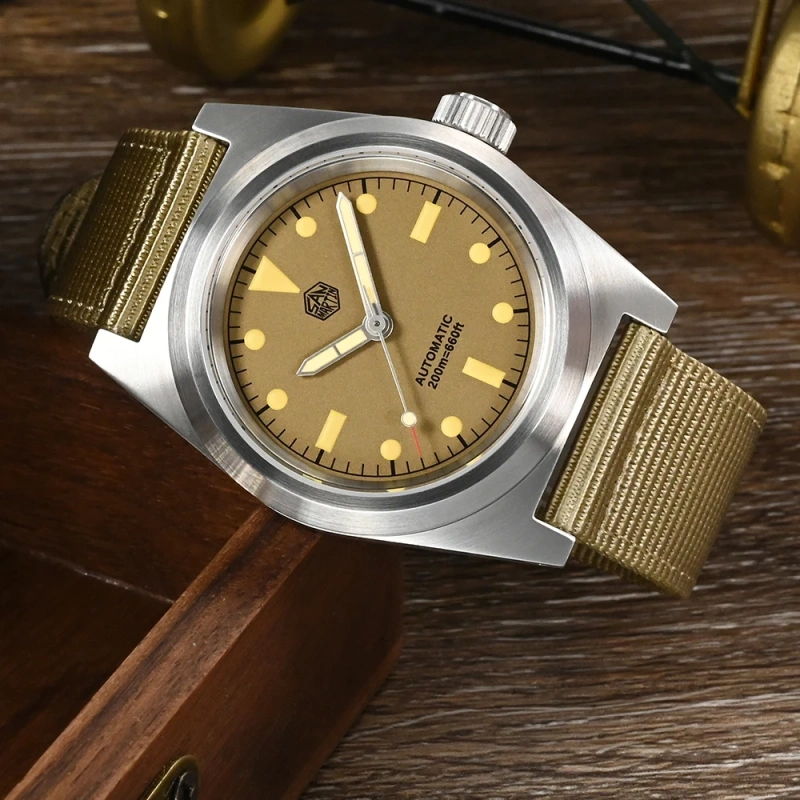 San Martin 38mm Pilot Watch Vintage Military Enthusiasts YN55 Men's Automatic Mechanical Watches Nylon Strap C3 Luminous 20Bar