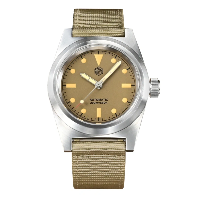 San Martin 38mm Pilot Watch Vintage Military Enthusiasts YN55 Men's Automatic Mechanical Watches Nylon Strap C3 Luminous 20Bar