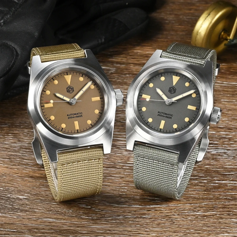 San Martin 38mm Pilot Watch Vintage Military Enthusiasts YN55 Men's Automatic Mechanical Watches Nylon Strap C3 Luminous 20Bar