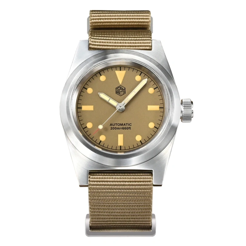 San Martin 38mm Pilot Watch Vintage Military Enthusiasts YN55 Men's Automatic Mechanical Watches Nylon Strap C3 Luminous 20Bar