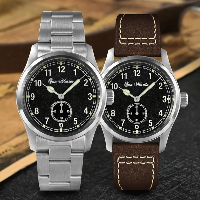 San Martin 37mm Pilot Watch RONDA 6004 Quartz Movement Military Simple Fashion Style Men Wristwatch 20 Bar Luminous Relojes
