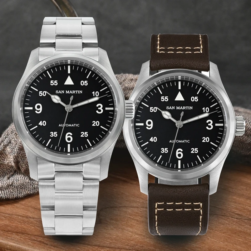 San Martin Men Pilot Watch 37mm Miyota 8215 Fashion Simple Style Military Automatic Mechanical Watches 100m Waterproof BGW-9