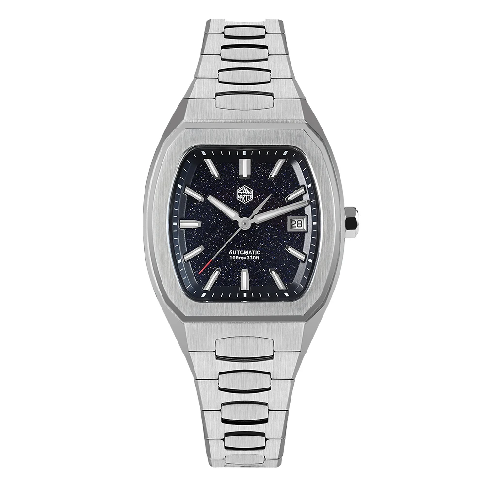 時計 SAN MARTIN automatic San Martin 39.5mm Tonneau Luxury Men Watch Mineral Dial Casual