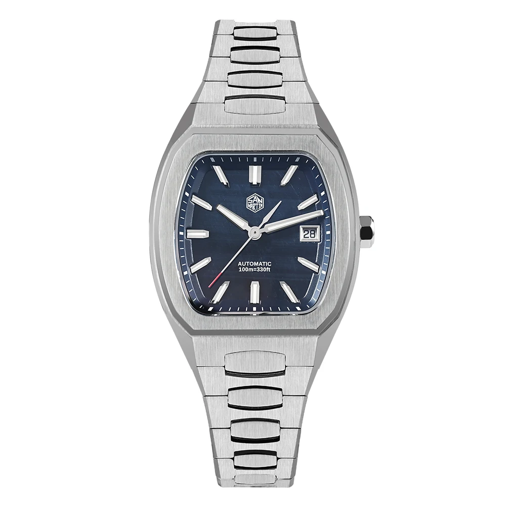San Martin 39.5mm Tonneau Luxury Men Watch Mineral Dial Casual