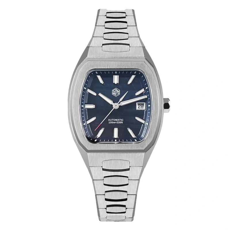 San Martin 39.5mm Tonneau Luxury Men Watch Mineral Dial Casual Sports PT5000 SW200 Automatic Mechanical Sapphire Luminous SN0145