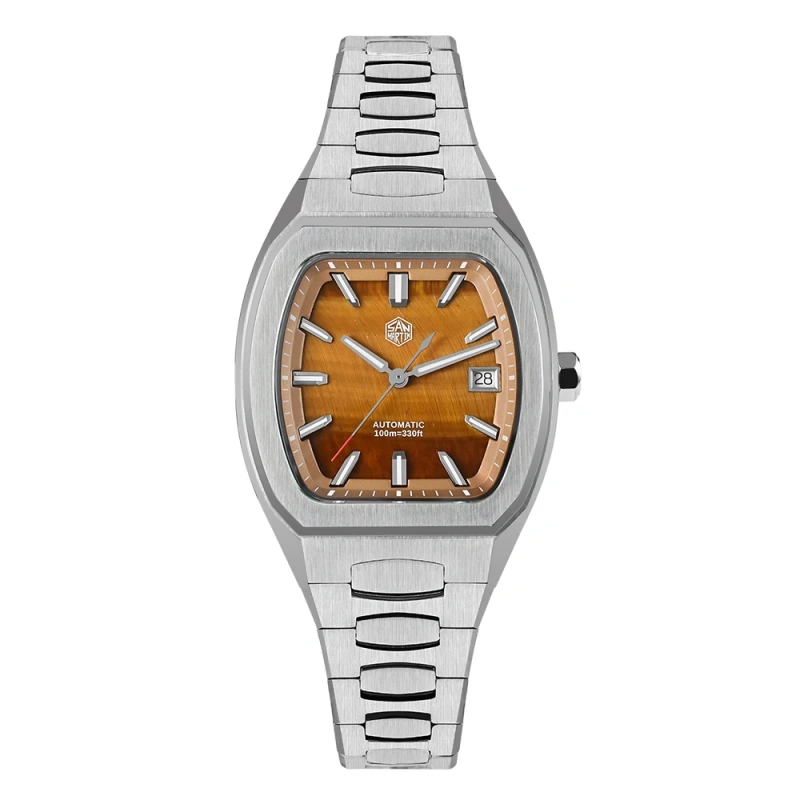 San Martin 39.5mm Tonneau Luxury Men Watch Mineral Dial Casual Sports PT5000 SW200 Automatic Mechanical Sapphire Luminous SN0145