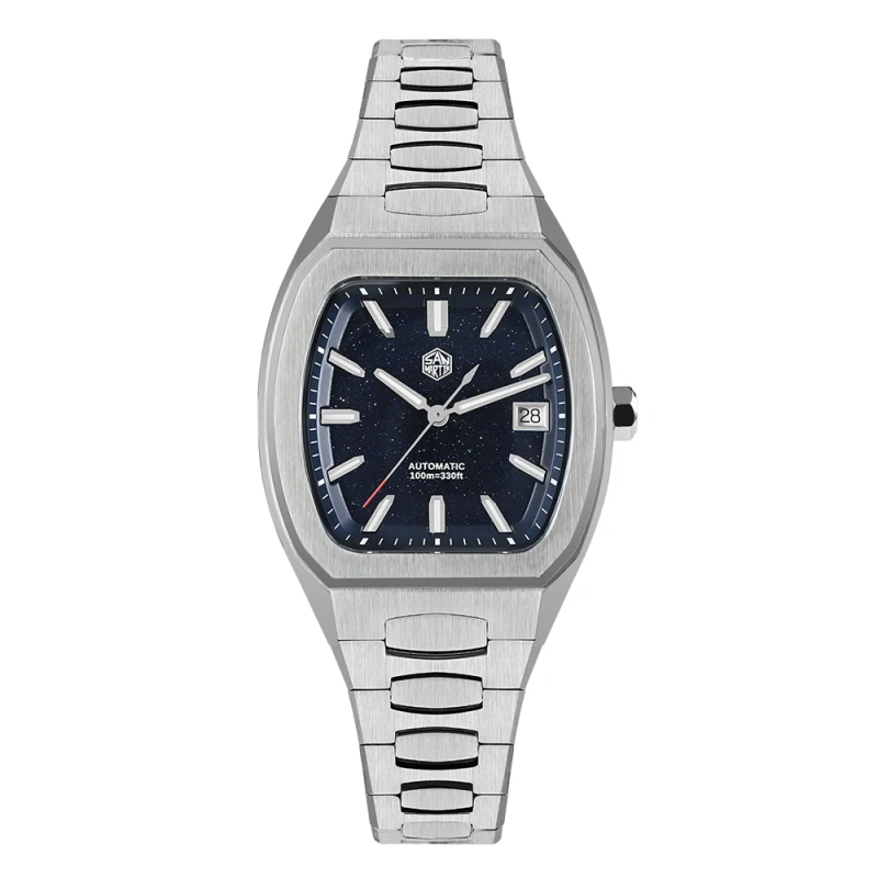 San Martin 39.5mm Tonneau Luxury Men Watch Mineral Dial Casual Sports PT5000 SW200 Automatic Mechanical Sapphire Luminous SN0145