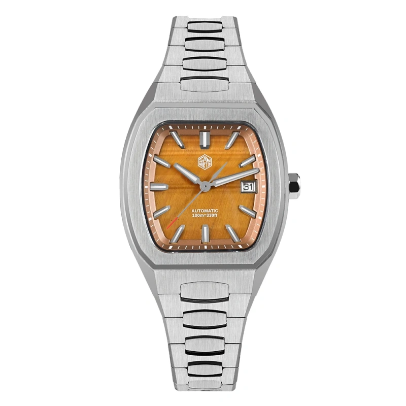 San Martin 39.5mm Tonneau Luxury Men Watch Mineral Dial Casual Sports PT5000 SW200 Automatic Mechanical Sapphire Luminous SN0145
