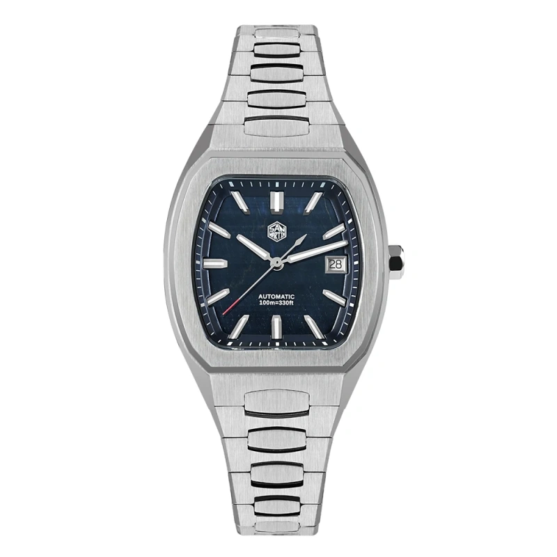 San Martin 39.5mm Tonneau Luxury Men Watch Mineral Dial Casual Sports PT5000 SW200 Automatic Mechanical Sapphire Luminous SN0145