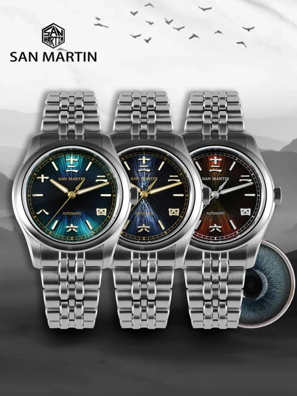 San Martin New 39mm Chinese Style Original Design Sunburst Jianzhan Dial Men Dress Watch Miyota 90S5 Automatic Mechanical SN0144