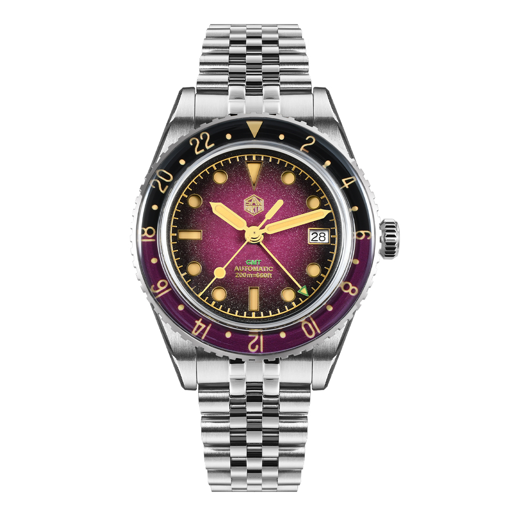 時計 San Martin GMT San Martin 39mm Automatic GMT Dive Watch with Green Dial