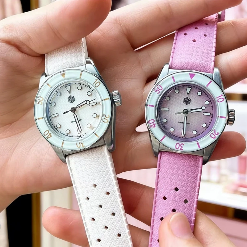 San Martin SN0151GS 32.5mm Ladies Quartz Watch Fashion Luxury Women Wristwatch Matching Couple Watch MOP Dial Sapphire WR200m