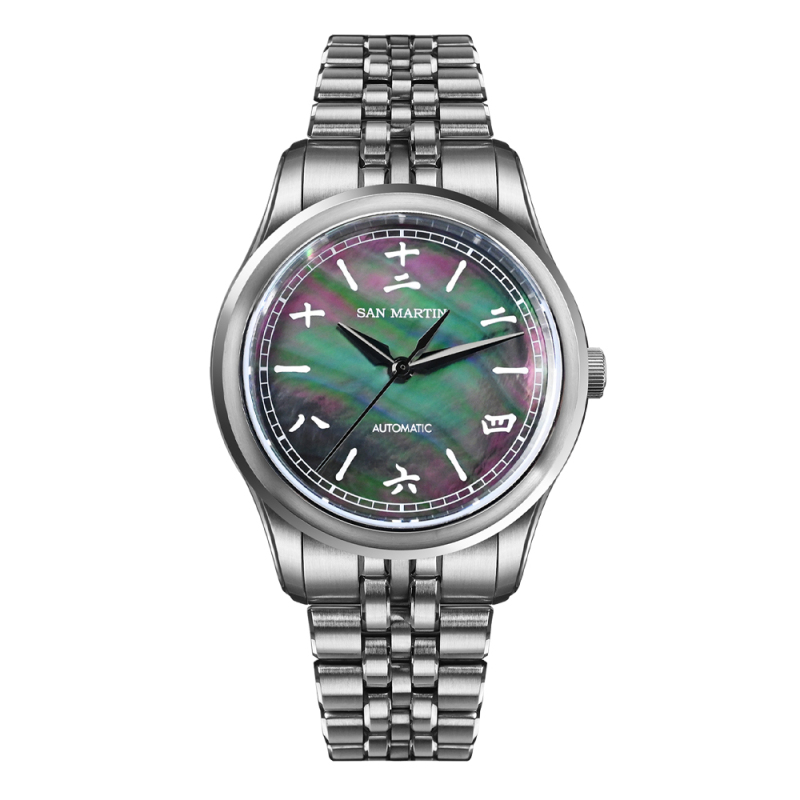 San Martin SN0144CG 39mm Gada Watch MOP Grained Dial Chinese Original Design Miyota 90S5 Men Dress Automatic Mechanical Watches