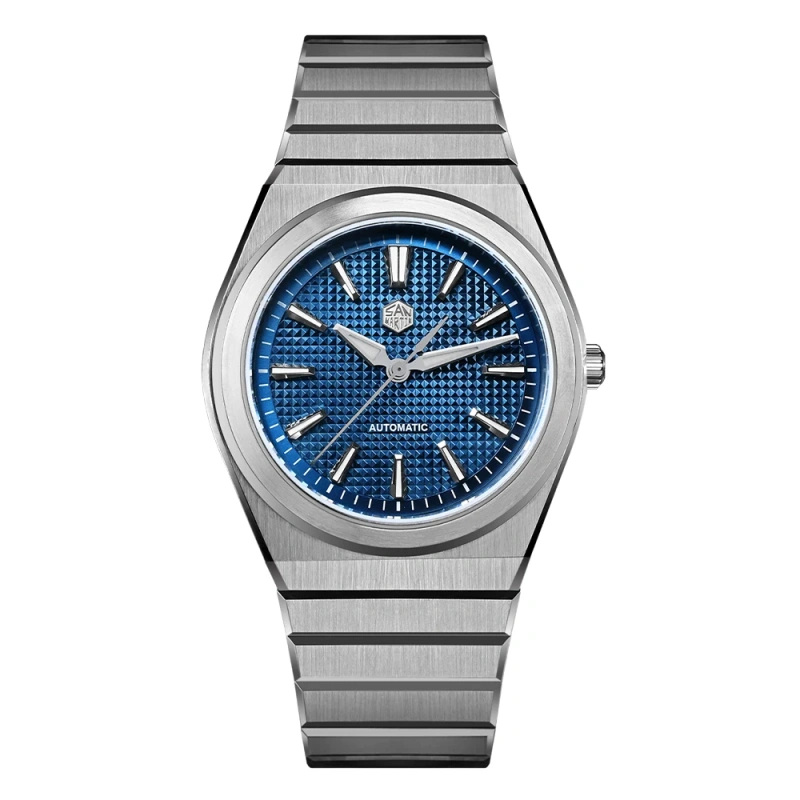 San Martin 40mm SN0152 Luxury Sport Watch Miyota 90S5 Automatic Waffle Dial Integrated Bracelet Exhibition Caseback Mens Watches