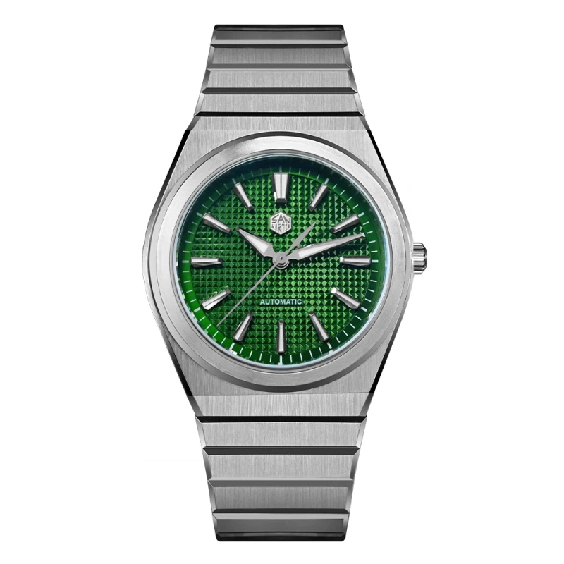 San Martin 40mm SN0152 Luxury Sport Watch Miyota 90S5 Automatic Waffle Dial Integrated Bracelet Exhibition Caseback Mens Watches
