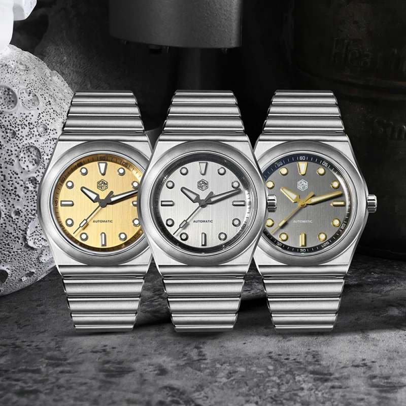 San Martin SN0149 40mm Men Sport Watch Miyota 90S5 Automatic Integrated Bracelet Luxury Vertical Brushed Dial Mechanical Watches