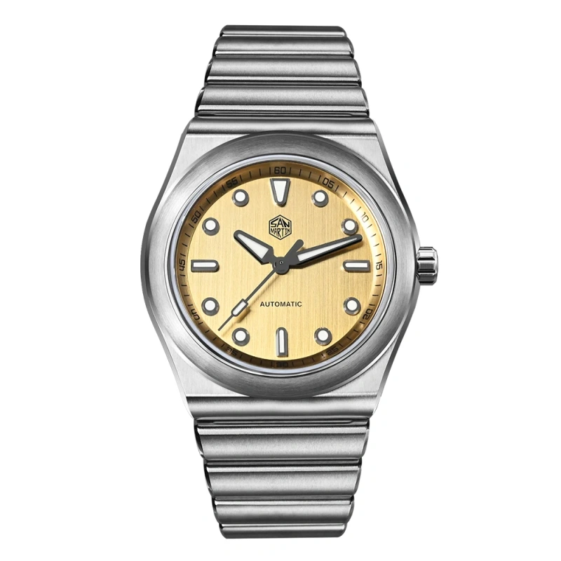 San Martin SN0149 40mm Men Sport Watch Miyota 90S5 Automatic Integrated Bracelet Luxury Vertical Brushed Dial Mechanical Watches