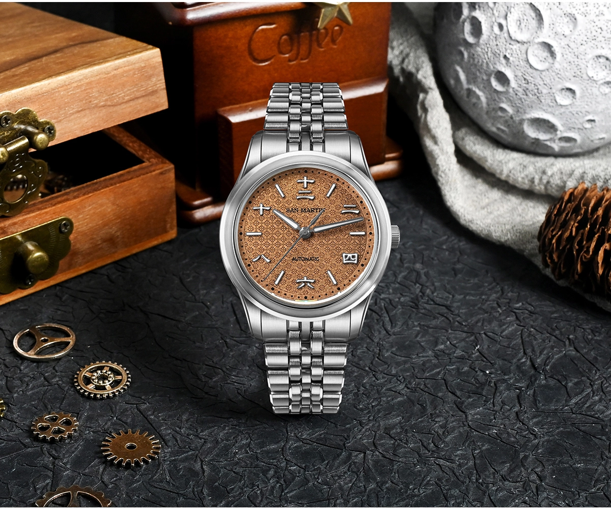 San Martin 39mm Men Watch Miyota 90S5 Automatic Chinese Ancient Coin Pattern Dial Distressed Watch SN0144CG2