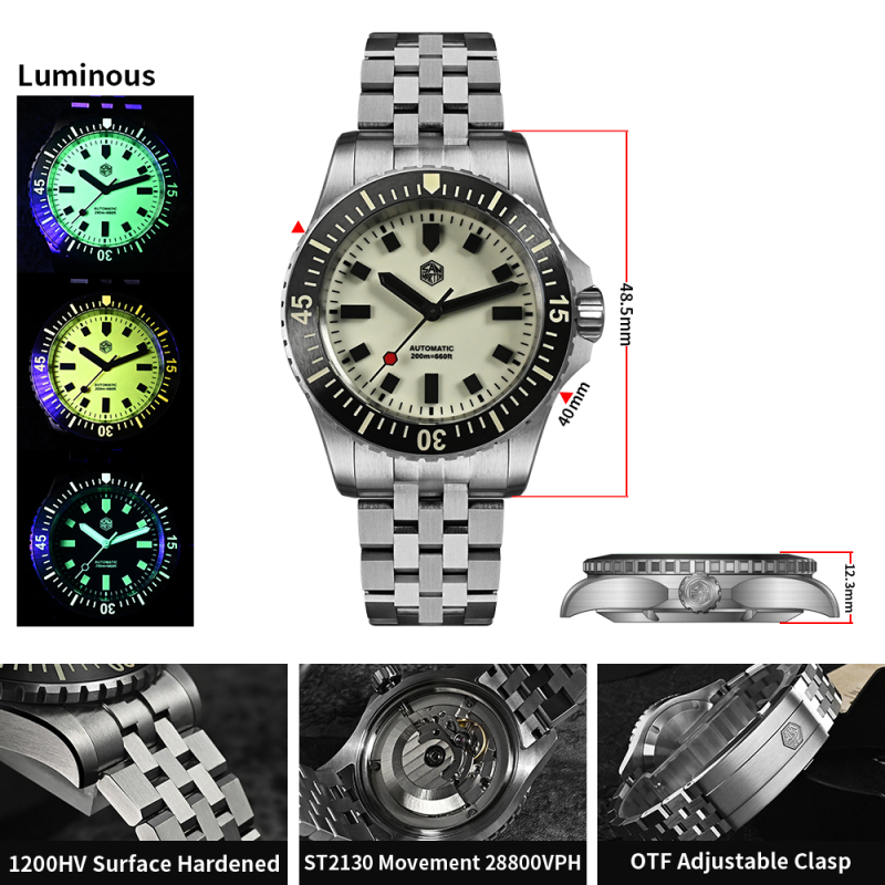 San Martin 1200HV Hardening Coating Full Luminous Watch SN0012