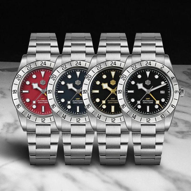 San Martin New 38mm Men GMT Watch HZ6460 Automatic Mechanical Sapphire 316LSS Business Watches 10Bar Waterproof Luminous SN0054