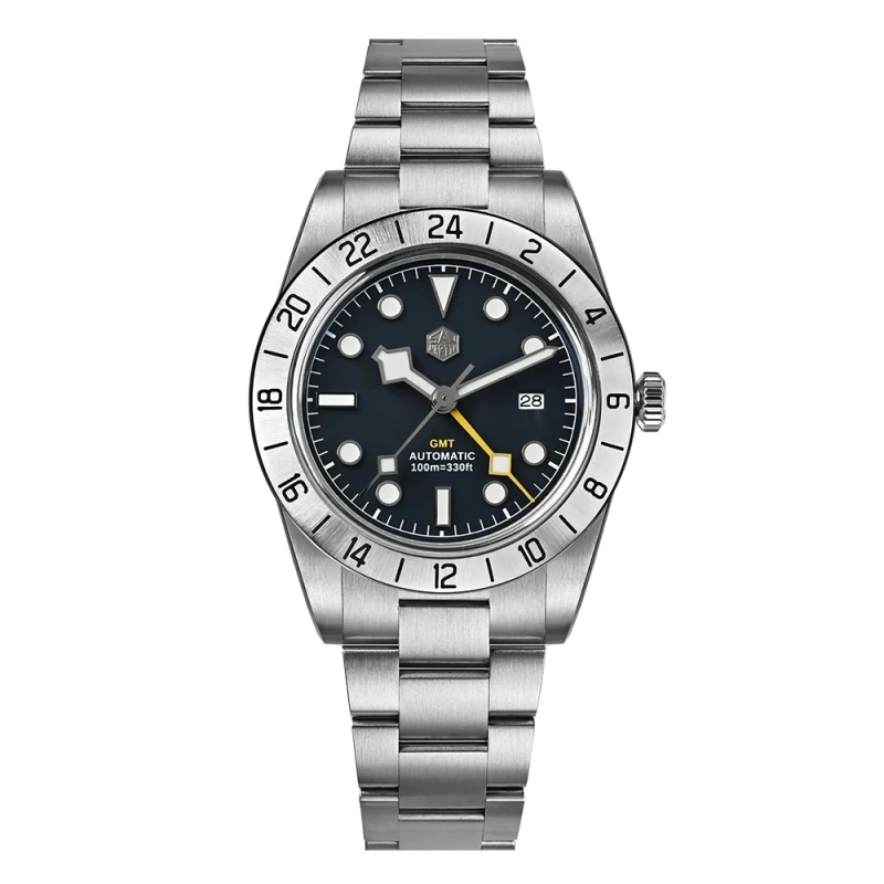 San Martin New 38mm Men GMT Watch HZ6460 Automatic Mechanical Sapphire 316LSS Business Watches 10Bar Waterproof Luminous SN0054