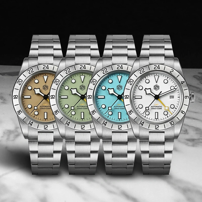 San Martin New 38mm Men GMT Watch HZ6460 Automatic Mechanical Sapphire 316LSS Business Watches 10Bar Waterproof Luminous SN0054
