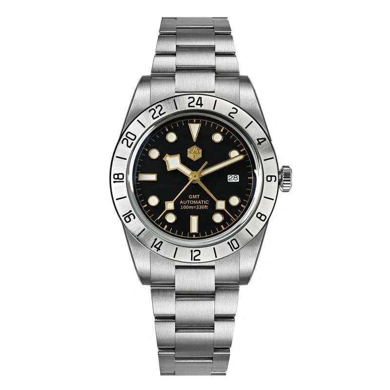 San Martin New 38mm Men GMT Watch HZ6460 Automatic Mechanical Sapphire 316LSS Business Watches 10Bar Waterproof Luminous SN0054
