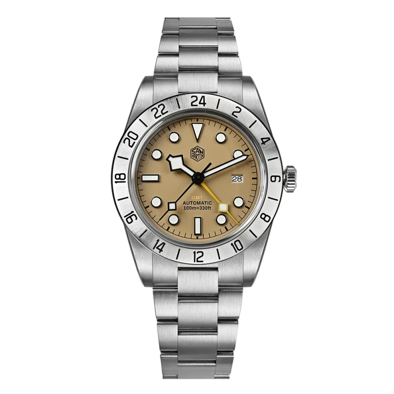 San Martin New 38mm Men GMT Watch HZ6460 Automatic Mechanical Sapphire 316LSS Business Watches 10Bar Waterproof Luminous SN0054
