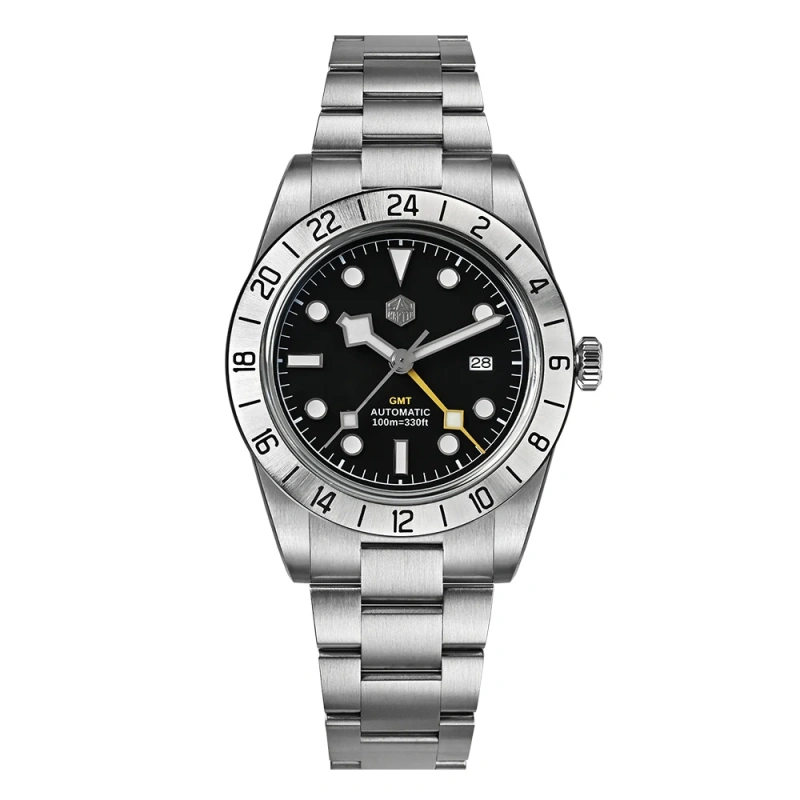 San Martin New 38mm Men GMT Watch HZ6460 Automatic Mechanical Sapphire 316LSS Business Watches 10Bar Waterproof Luminous SN0054