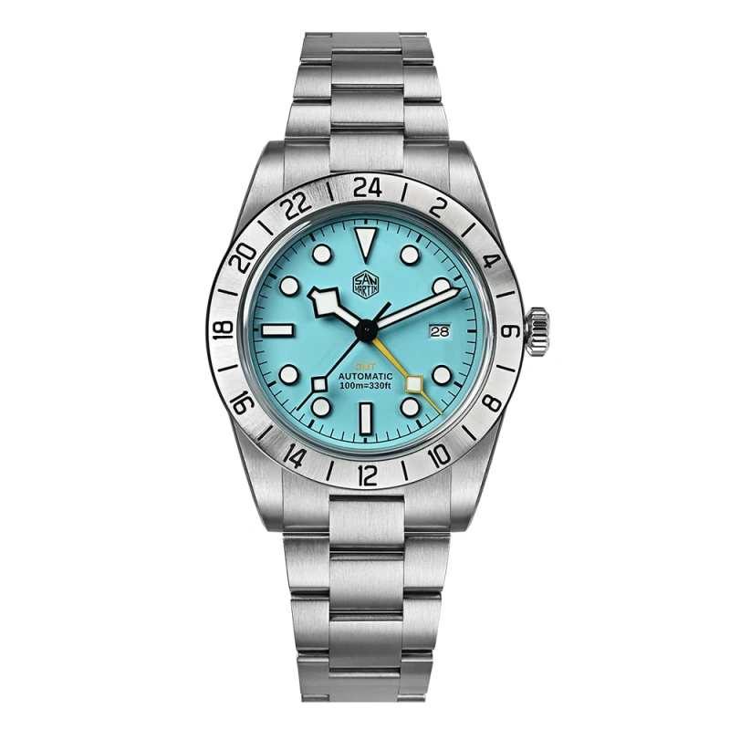 San Martin New 38mm Men GMT Watch HZ6460 Automatic Mechanical Sapphire 316LSS Business Watches 10Bar Waterproof Luminous SN0054