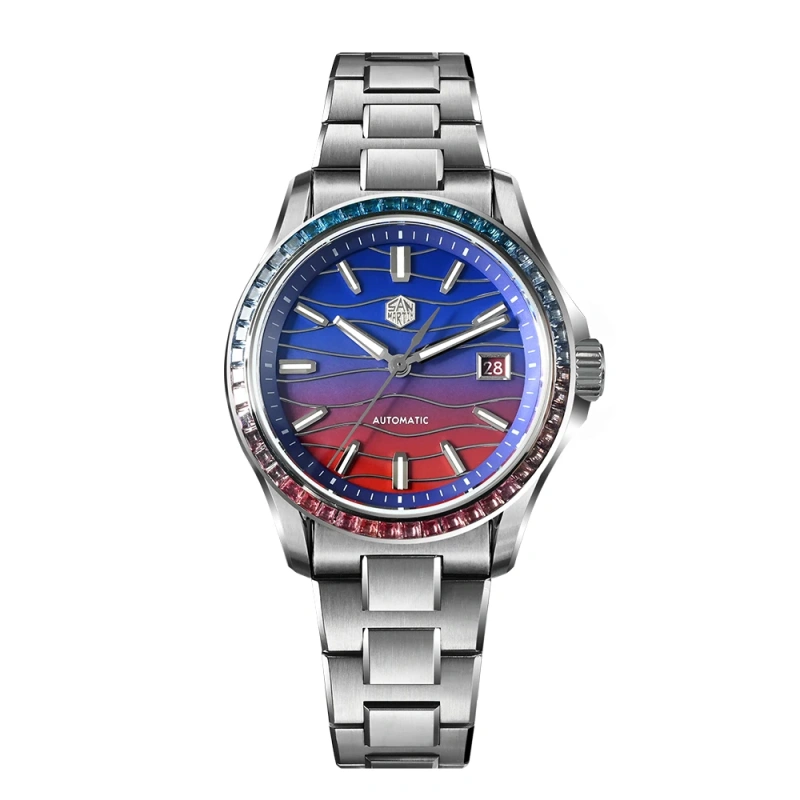 San Martin Watch 39mm Men Luxury Dress Miyota 9015 Automatic Mechanical with Gemstones Bezel Mop Dial 100m Waterproof SN0150