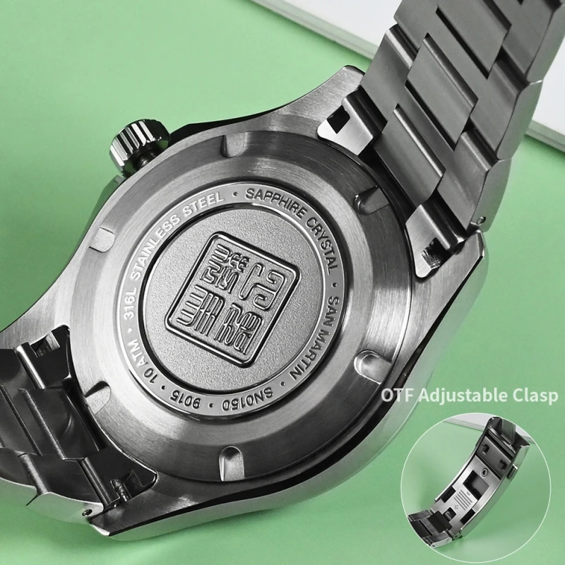 San Martin Watch 39mm Men Luxury Dress Miyota 9015 Automatic Mechanical with Gemstones Bezel Mop Dial 100m Waterproof SN0150