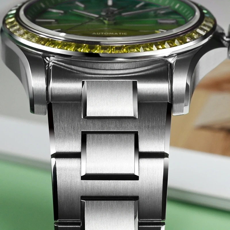 San Martin Watch 39mm Men Luxury Dress Miyota 9015 Automatic Mechanical with Gemstones Bezel Mop Dial 100m Waterproof SN0150