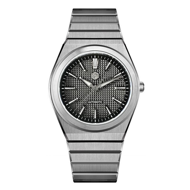 San Martin 40mm Luxury Sport Watch Miyota 90S5 Automatic Waffle Dial Integrated Bracelet Exhibition Caseback Mens Watches SN0152