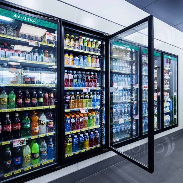 Supermarket Beverage Display Cooler Upright Glass Door Showcase
