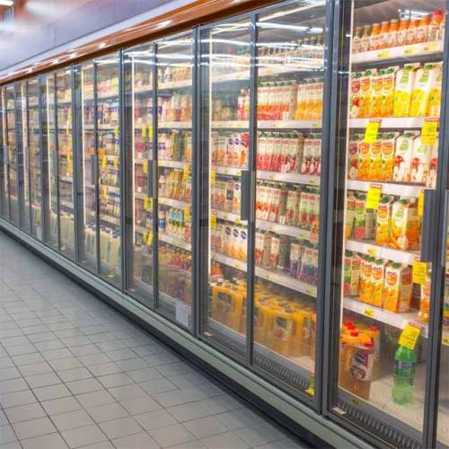 Supermarket Beverage Display Chiller Upright Glass Door Fridge