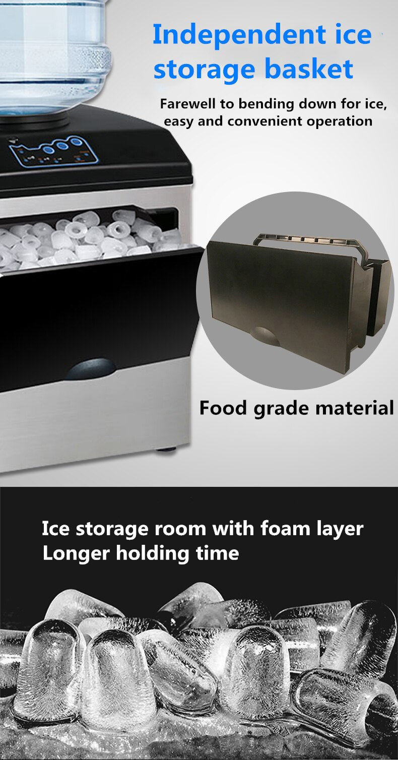 2 in 1 Water Ice Maker Stainless Steel 66kg Daily Ice Makers,Tabletop Ice Maker Machine