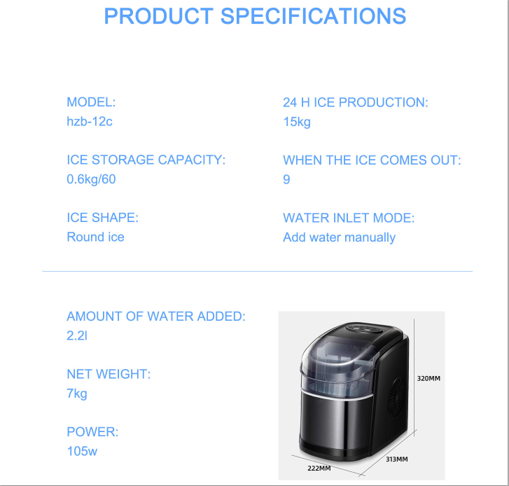 Stainless Steel 15KG/24H Bullet Cylindrical Home Ice Making Machine Countertop For Commercial Small Milk Tea Shop