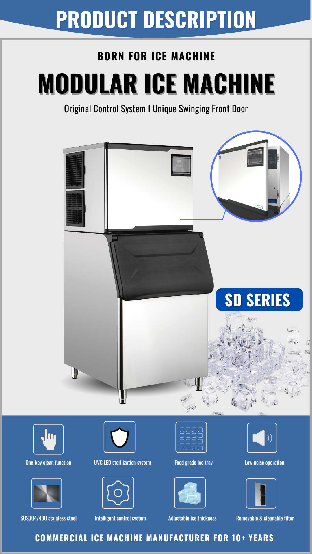 485Lbs/24H Commercial Cube Ice Maker Machine
