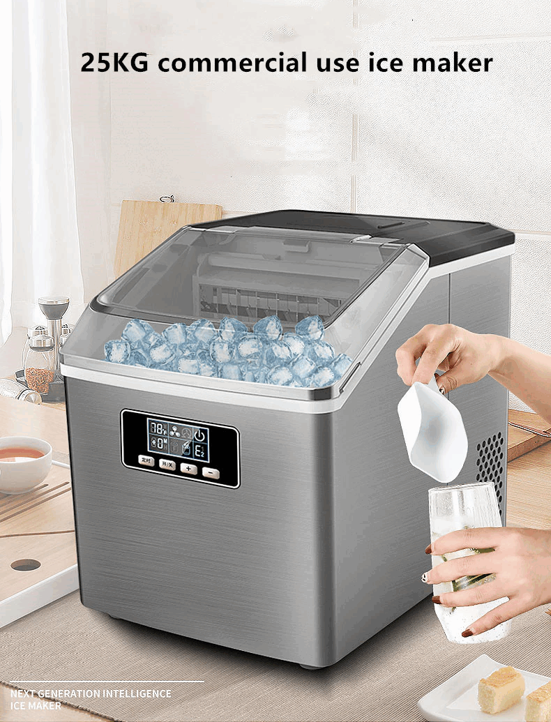 25Kg/24hrs Small Ice Maker Household Ice Maker Machine Square Ice Cube Full Transparent