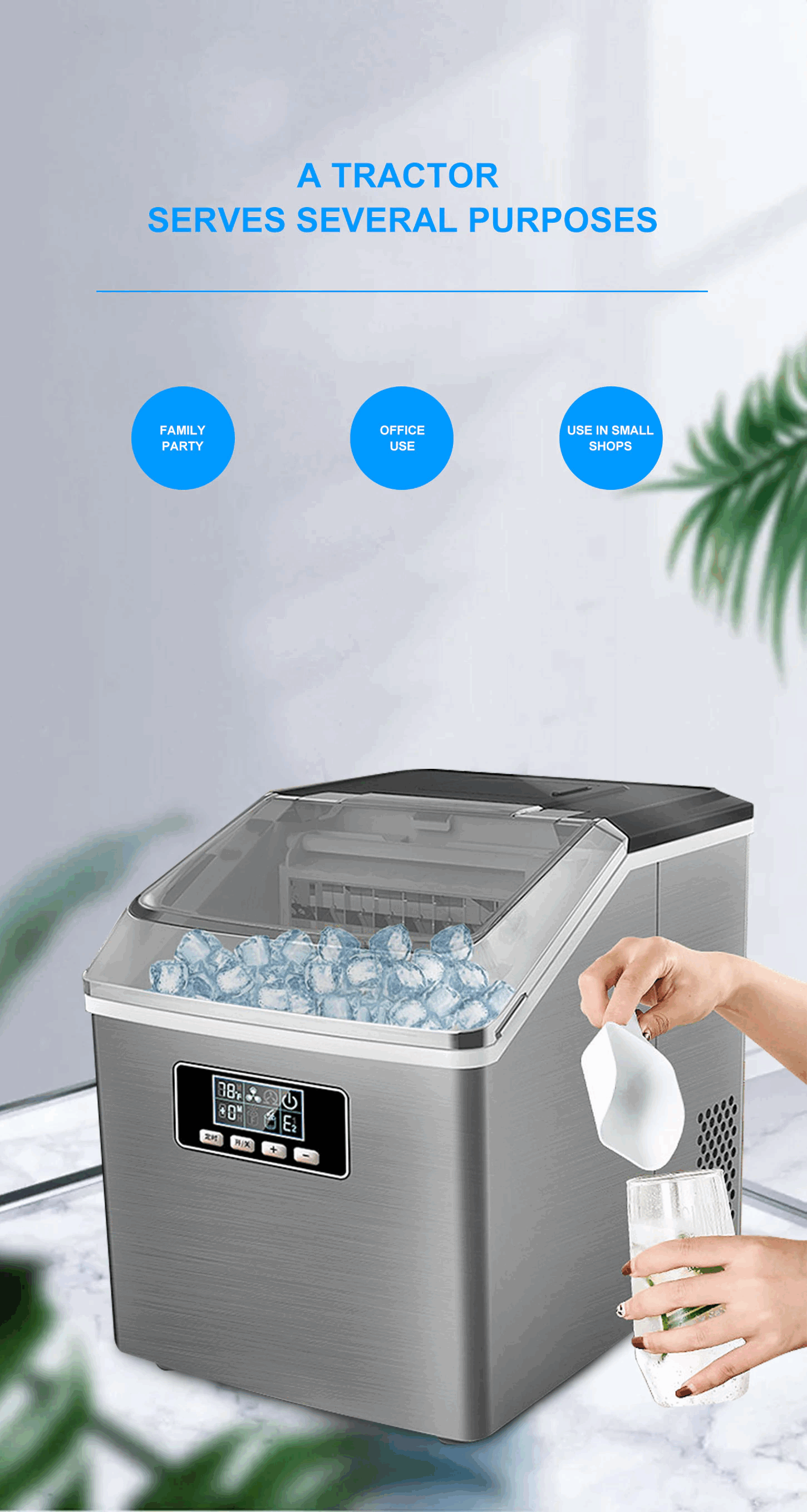 25Kg/24hrs Small Ice Maker Household Ice Maker Machine Square Ice Cube Full Transparent