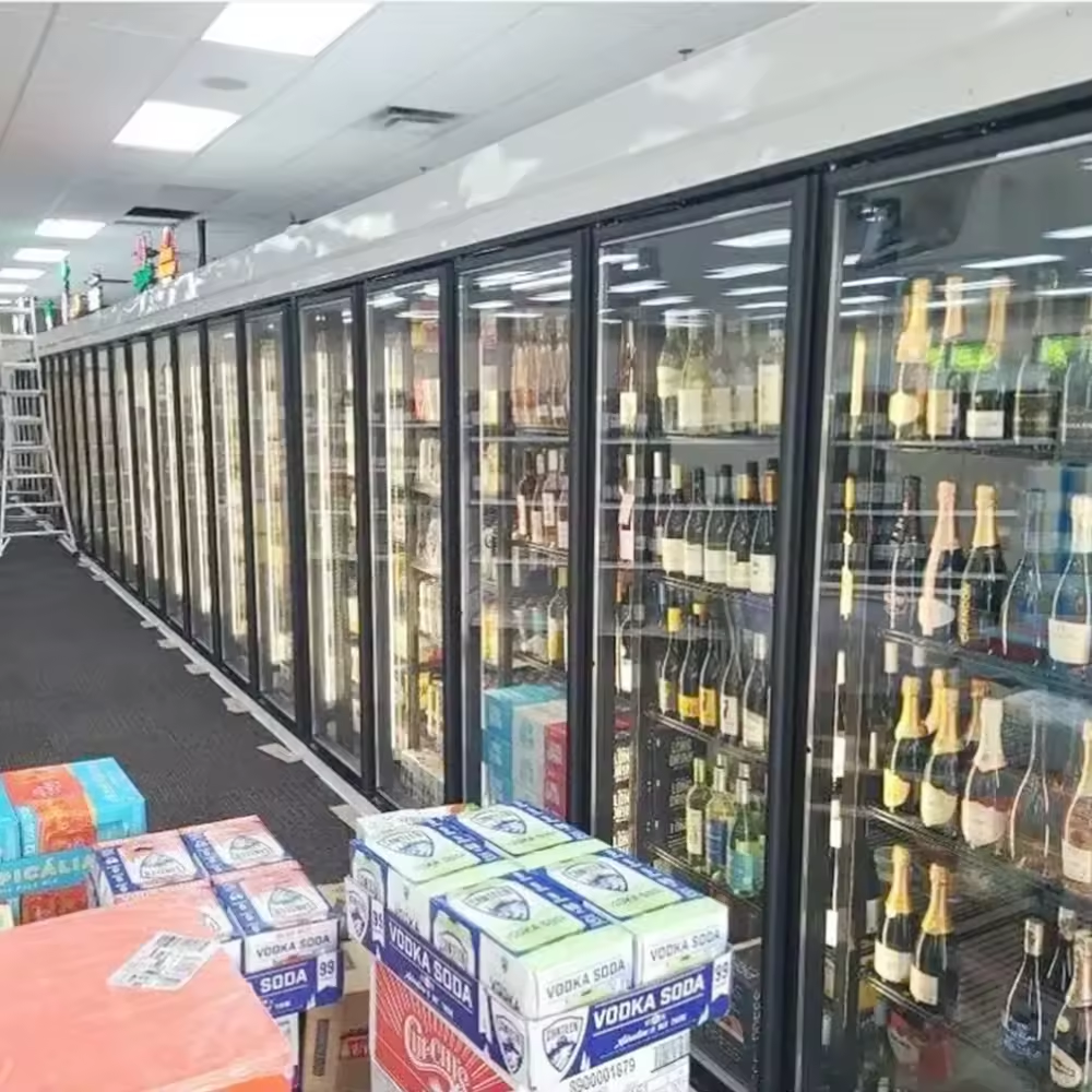 CE certificate display walk in cooler freezer room with beer cave