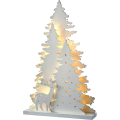 Tree and reindeer scene Christmas table decoration, 46 cm -- white